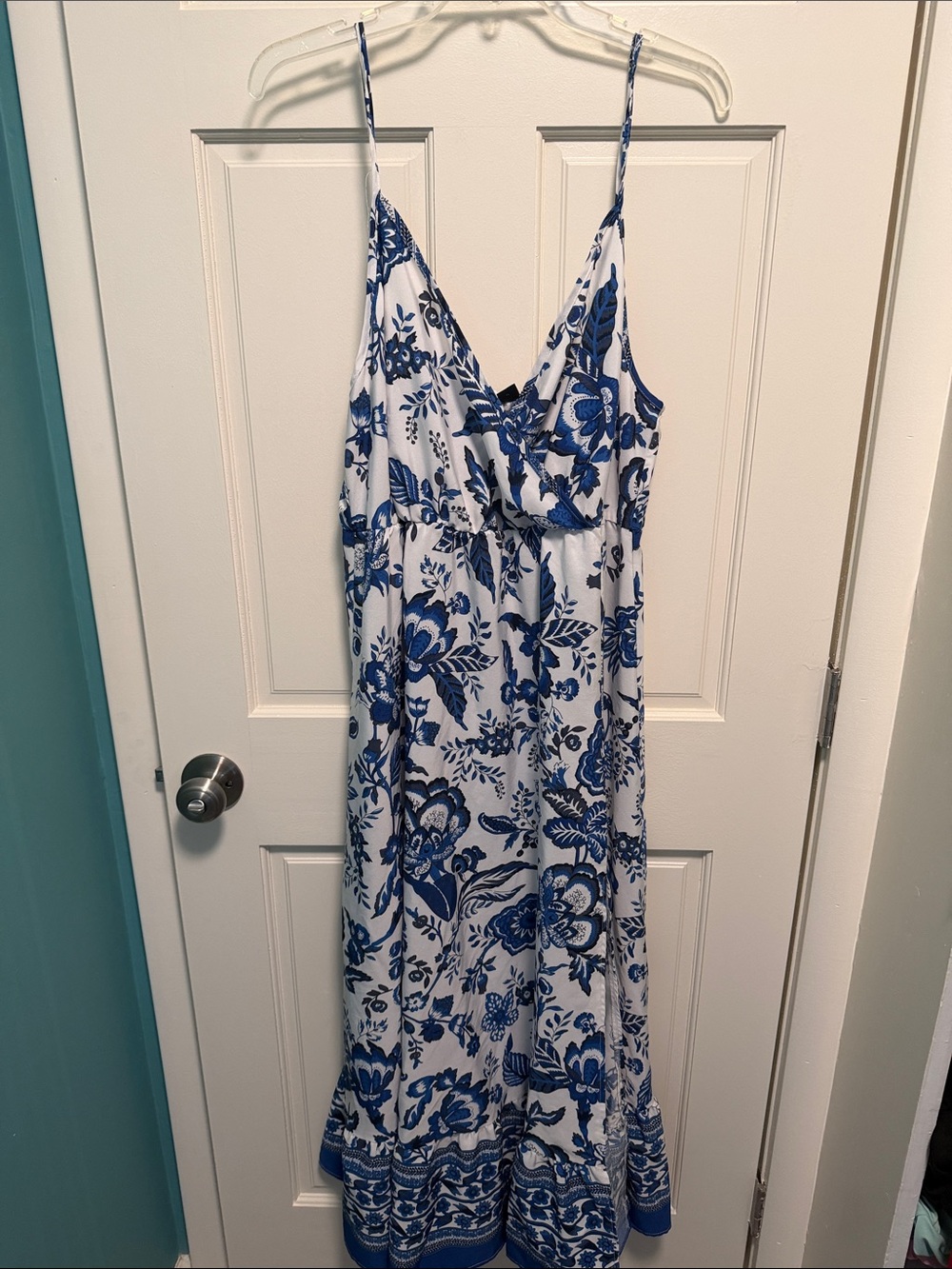 SHEIN White and Blue Floral Maxi Dress
